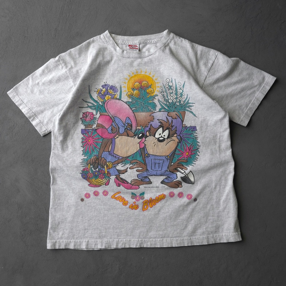 Vintage 1990s T-shirt Large Gray Tasmanian Devil Love in Bloom Novel Teez